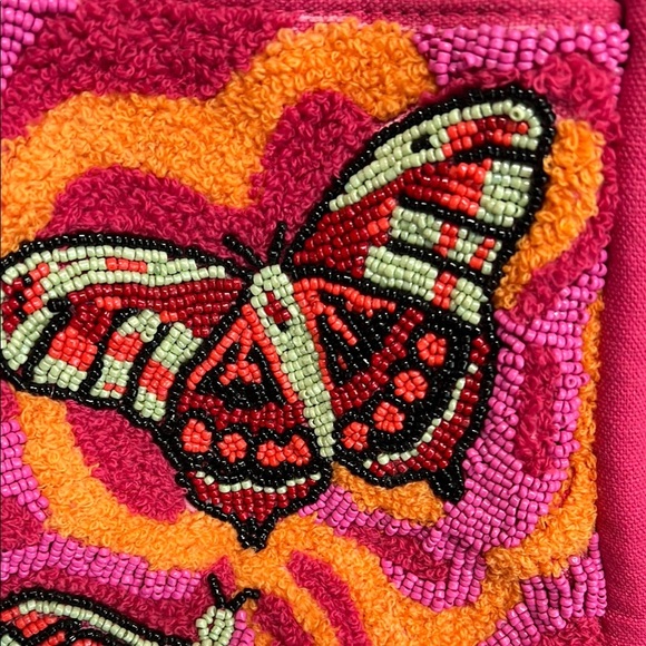 American & Beyond | Pink Butterfly Beaded Tote/Bucket Bag w/Crossbody Strap - Picture 13 of 16